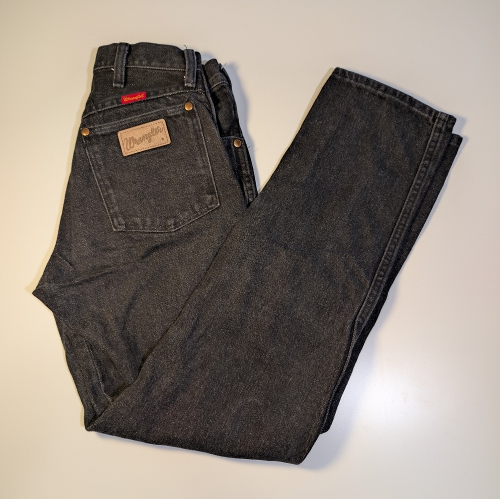 Vtg 80s Wrangler 14MWZ Red Tab Made in USA Black High Rise Jeans 28x29 11x30
